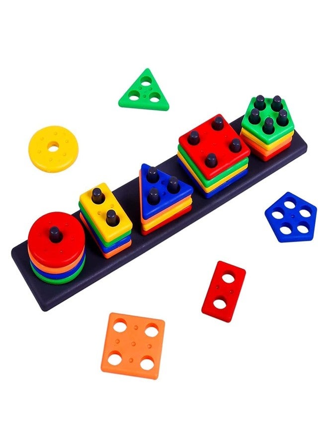 ROKTRY Colour Stacker Shape Sorter Educational Learning Toy,Educational Preschool Toddler Toys ,Geometric Plastic Blocks,Sorting Block Puzzles for Boys & Girls,Multicolor - Image 1